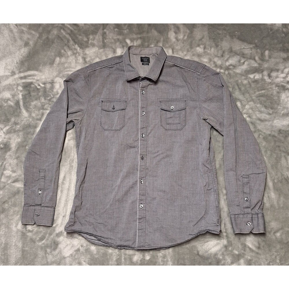 Seven 7 Diamonds Long Sleeve Button Shirt Men's L Grey w/Contrast Stitching
